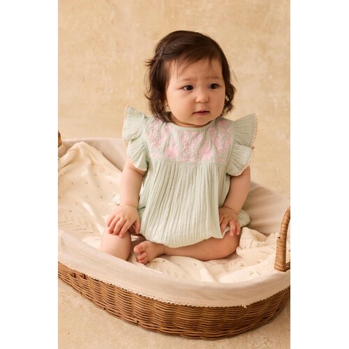 Louise Misha Lichte groene romper met geborduurde details