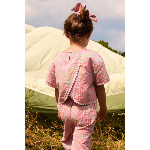 Louise Misha Korte top in kleurrijke roze ruit