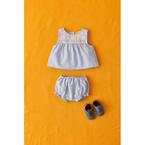 Louise Misha Blauwe bloomer met geborduurde bloemetjes