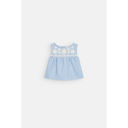 Louise Misha Blauwe baby blouse met geborduurde bloemetjes
