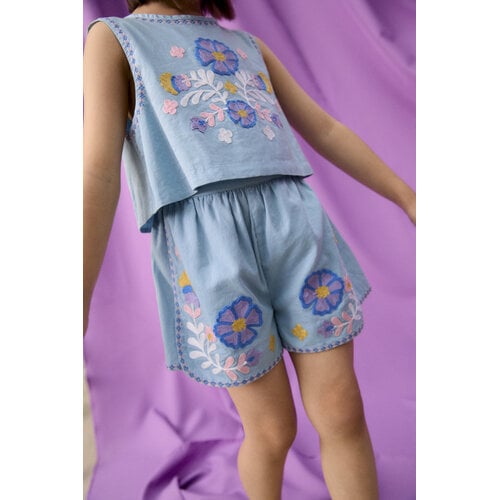 Louise Misha Blauwe short met borduursels