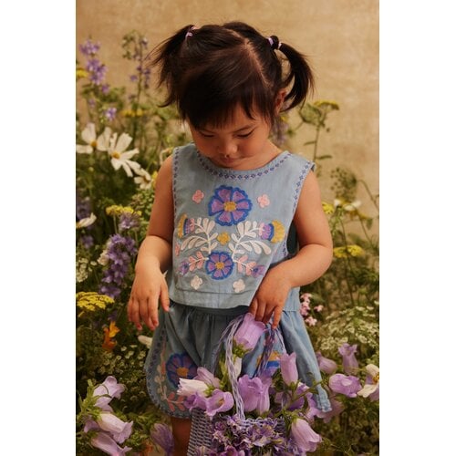 Louise Misha Blauwe top met borduursels