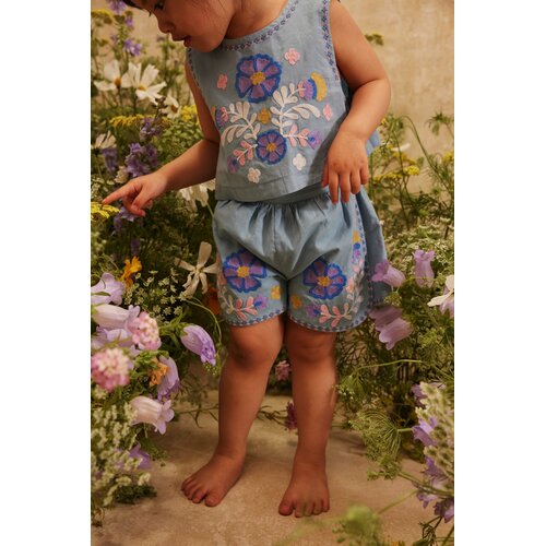 Louise Misha Blauwe top met borduursels