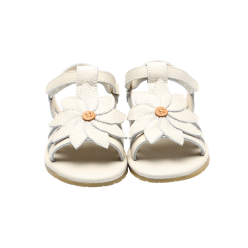 Donsje Leren sandalen met bloem in gebroken wit
