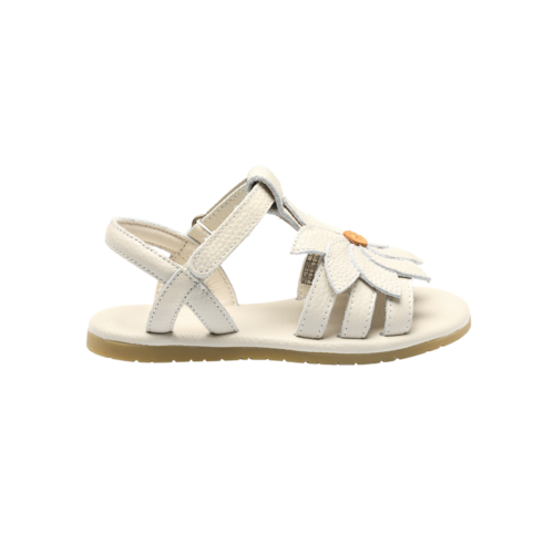 Donsje Leren sandalen met bloem in gebroken wit