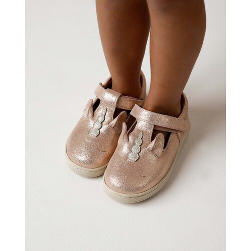 Donsje Leren instappers met unicorn in roze metallic