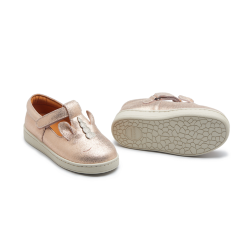 Donsje Leren instappers met unicorn in roze metallic