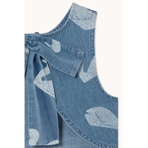 Tinycottons Denim crop top met zwanen print