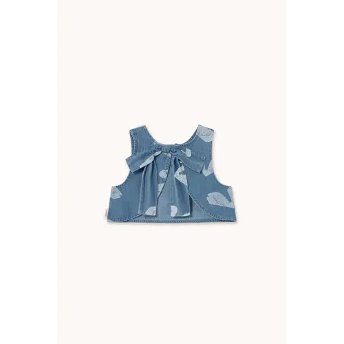 Tinycottons Denim crop top met zwanen print