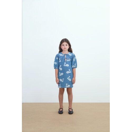 Tinycottons Denim dress met zwanen print