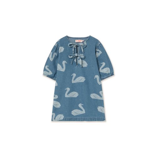 Tinycottons Denim dress met zwanen print