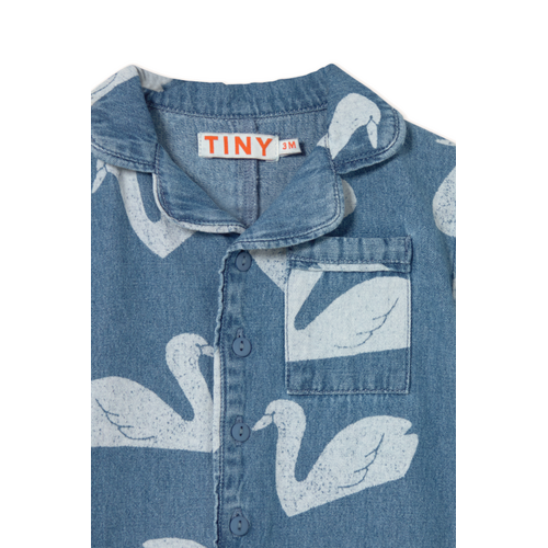 Tinycottons Denim jumpsuit met zwanenprint