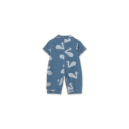 Tinycottons Denim jumpsuit met zwanenprint