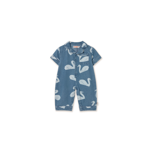Tinycottons Denim jumpsuit met zwanenprint