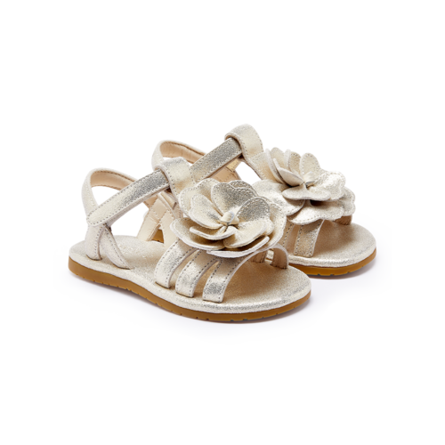 Donsje Leren sandalen met bloem in zilver metallic