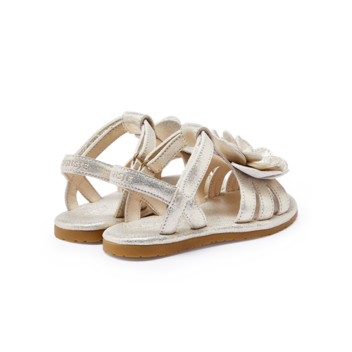 Donsje Leren sandalen met bloem in zilver metallic