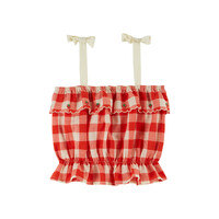 Embroidered Gingham Check Top Red