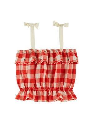 Emile & ida Embroidered Gingham Check Top Red