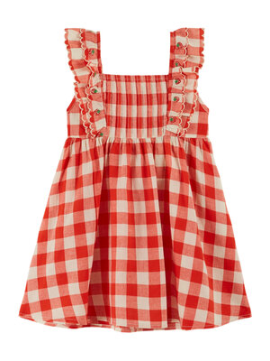 Emile Et Ida Embroidered Gingham Check Dress Red