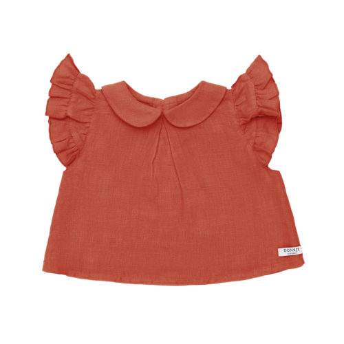 Donsje Linnen blouse in warm rood met knoopjes