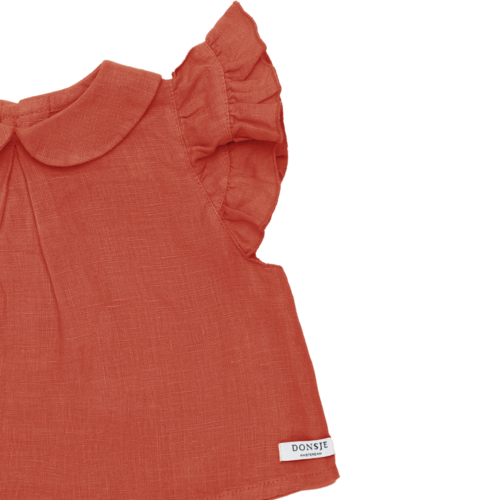 Donsje Linnen blouse in warm rood met knoopjes