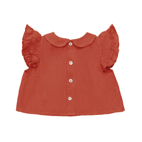 Donsje Linnen blouse in warm rood met knoopjes
