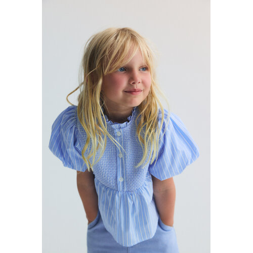 the new society Licht blauw gestreepte blouse