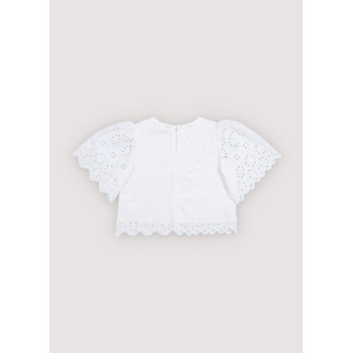 the new society Korte witte blouse met opengewerkte details