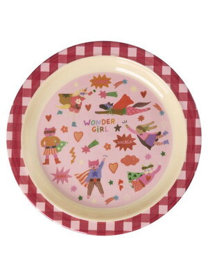 Rice Kids Plate Pink Hero Print