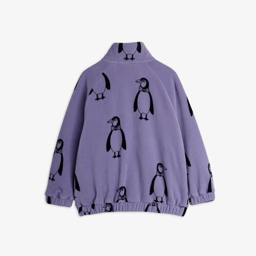 Mini Rodini Paars fleece jasje met all-over pinguïn print