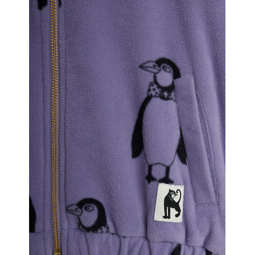 Mini Rodini Paars fleece jasje met all-over pinguïn print