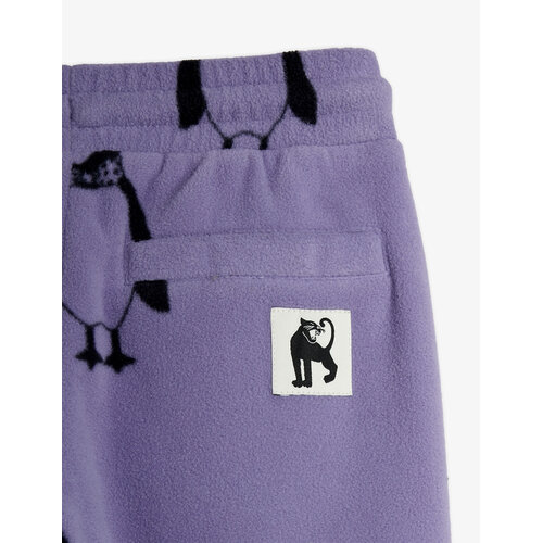 Mini Rodini Paarse fleece broek met all-over pinguïn print