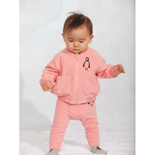 Mini Rodini Roze fleece broek met pinguïn