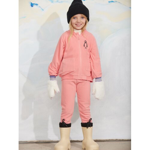Mini Rodini Roze fleece jasje met pinguïn