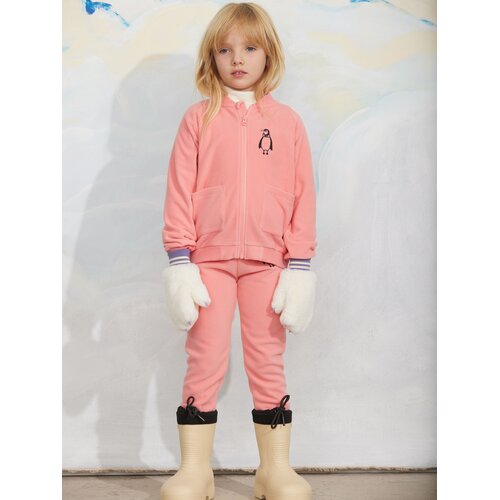 Mini Rodini Roze fleece jasje met pinguïn