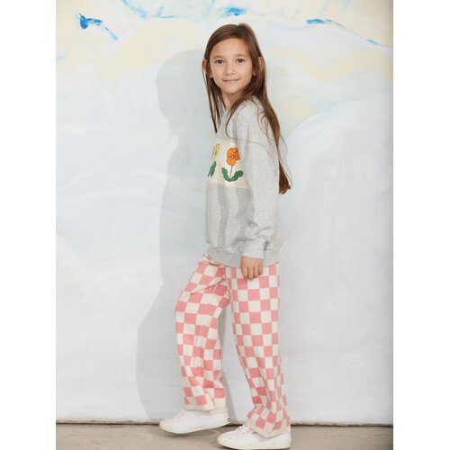 Mini Rodini Grijze trui met viooltjes Mini Rodini Grijze trui met viooltjes
