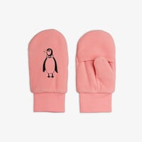 Penguin Emb Microfleece Overlapping Mittens | Pink