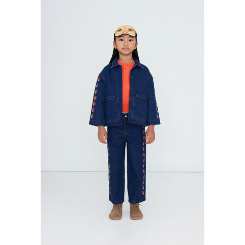 Tinycottons Denim broek met geborduurde paddestoelen