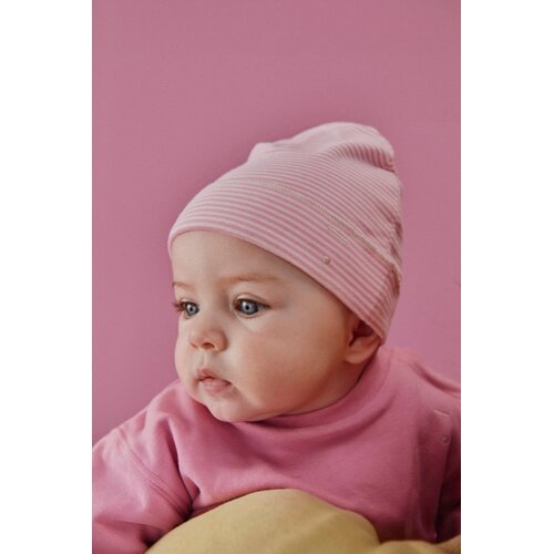 Gray label Gestreept baby mutsje in Bubblegum roze & crème kleur