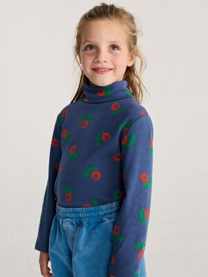 Bobo Choses Stamp Bloom All Over Turtle Neck T-Shirt | Navy Blue