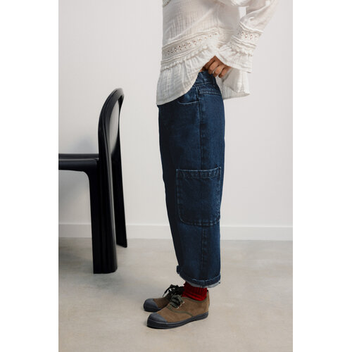 the new society Donkerblauwe denim broek met zakken