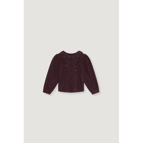 the new society Blouse in donkerrood met kanten details