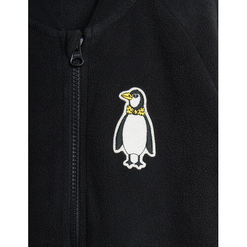 Mini Rodini Zwart fleece jasje met pinguïn Mini Rodini Zwart fleece jasje met pinguïn