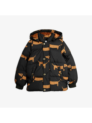 Mini Rodini Dog aop hooded puffer | Black Mini Rodini Dog aop hooded puffer | Black