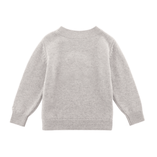 Donsje Merino wollen trui met een lammetje in grijs melange Donsje Merino wollen trui met een lammetje in grijs melange
