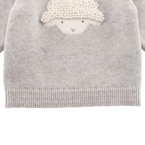 Donsje Merino wollen trui met een lammetje in grijs melange Donsje Merino wollen trui met een lammetje in grijs melange