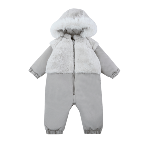 Donsje Grijs baby pak met imitatie bont Donsje Grijs baby pak met imitatie bont