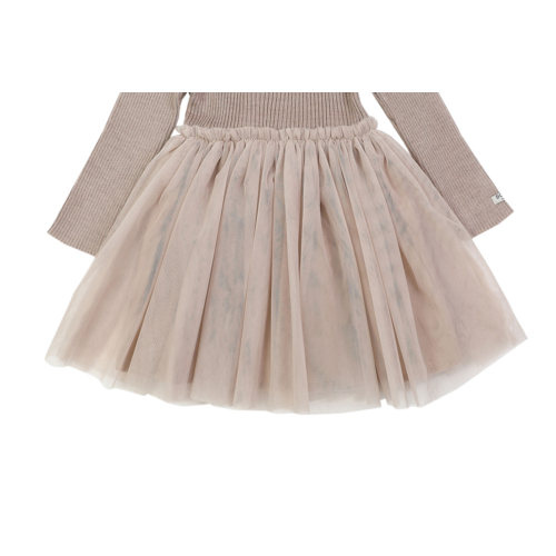 Donsje Jurk met tulle rok in een grijs roze kleur Donsje Jurk met tulle rok in een grijs roze kleur