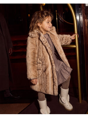 Donsje Mila Jacket | Soft Taupe Striped Teddy