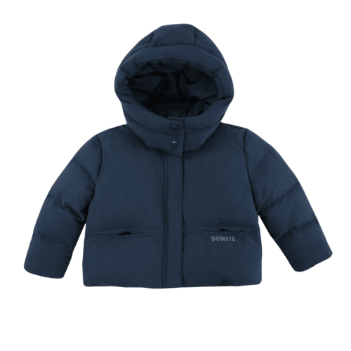 Donsje Bomber jas met capuchon in donker blauw Donsje Bomber jas met capuchon in donker blauw